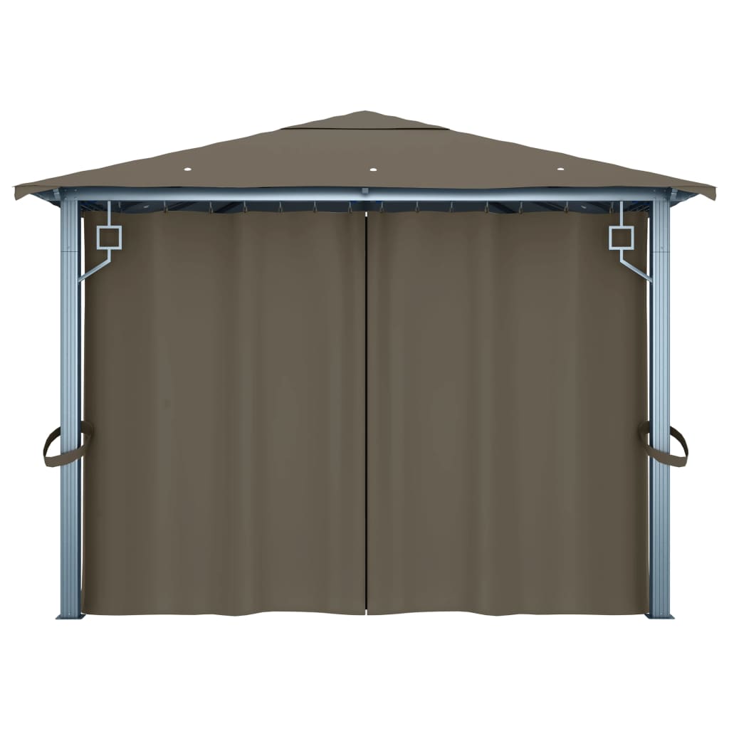 Sjenica sa zastorima i LED svjetlima 400 x 300 cm smeđe-siva