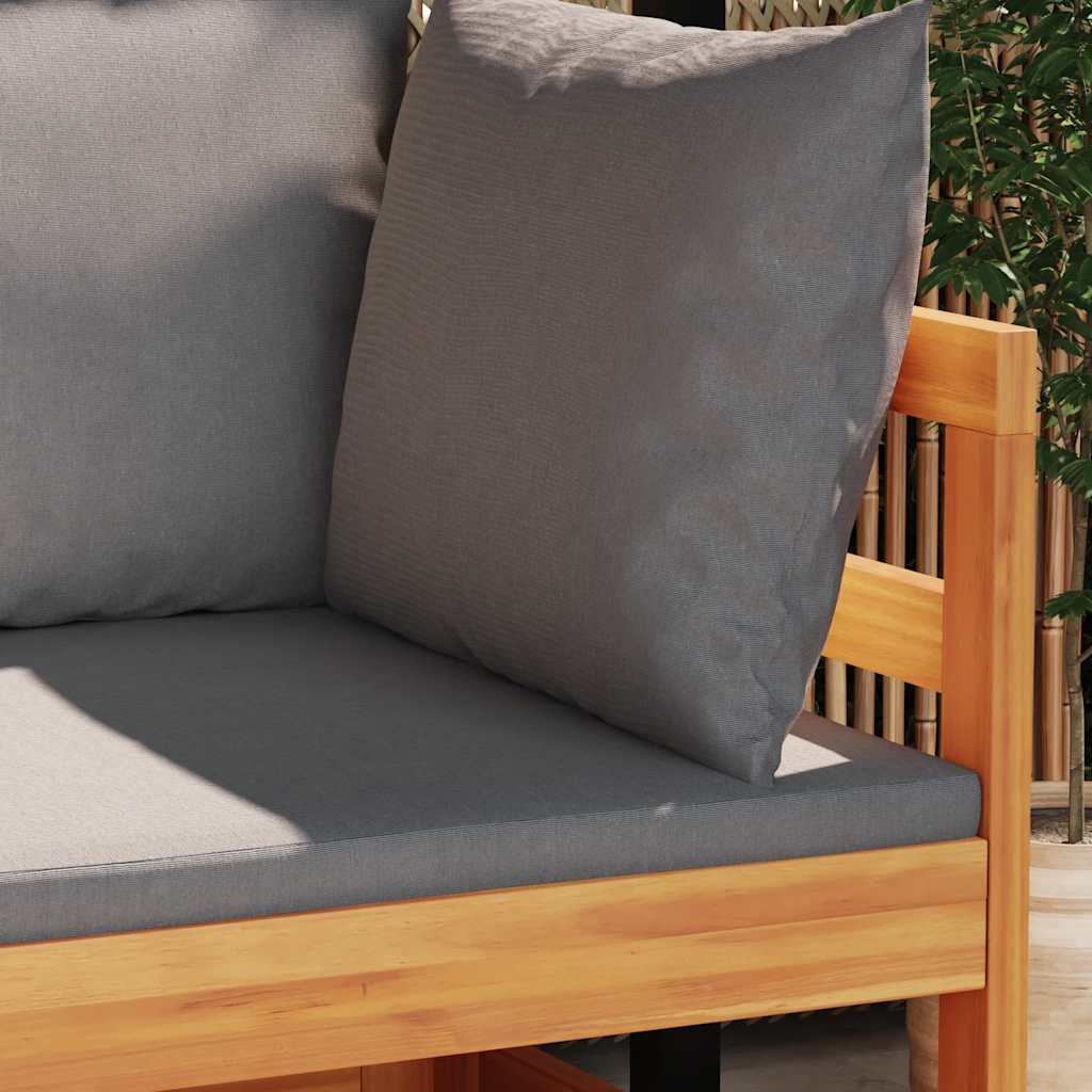 Kutna sofa s tamnosivim jastucima masivno bagremovo drvo