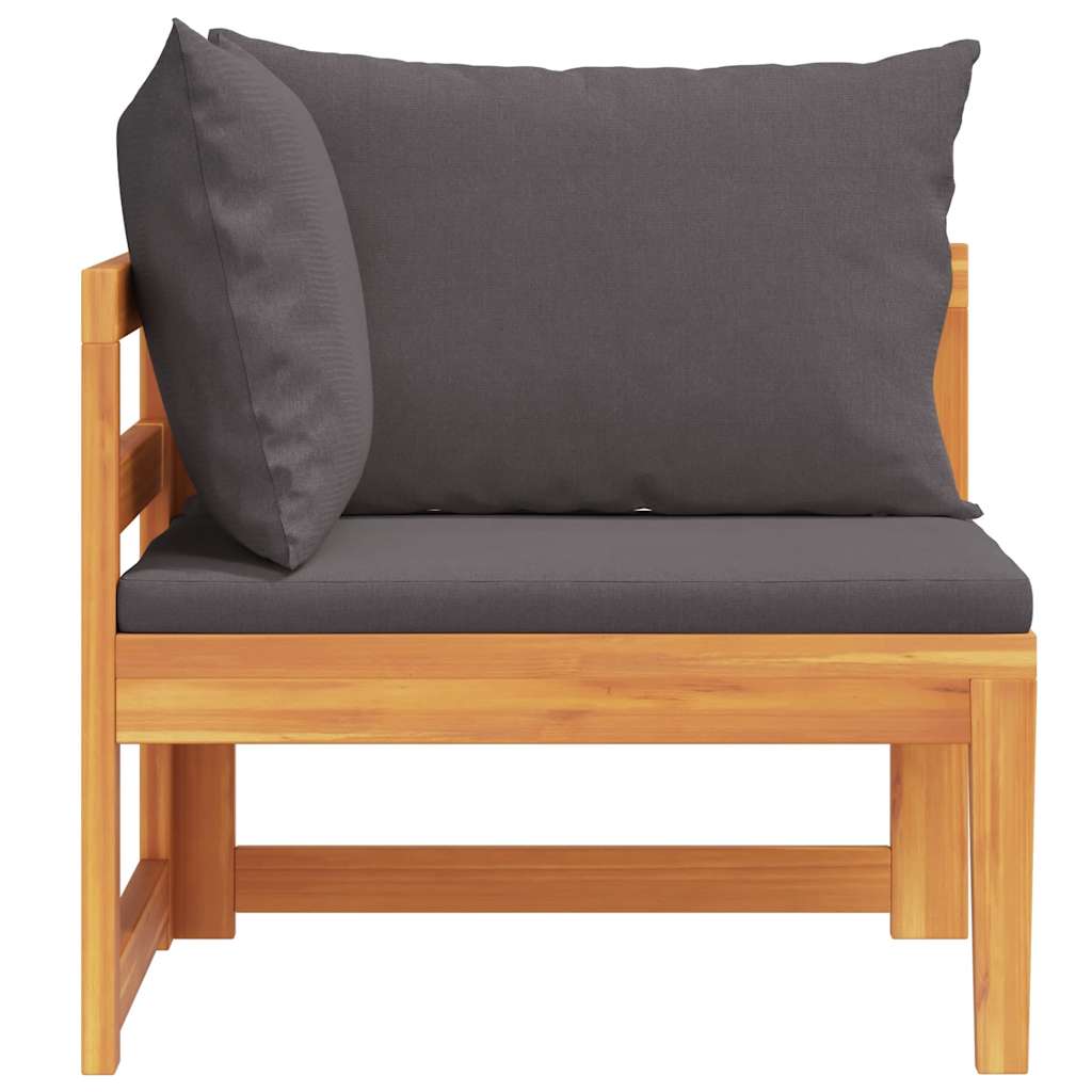 Kutna sofa s tamnosivim jastucima masivno bagremovo drvo