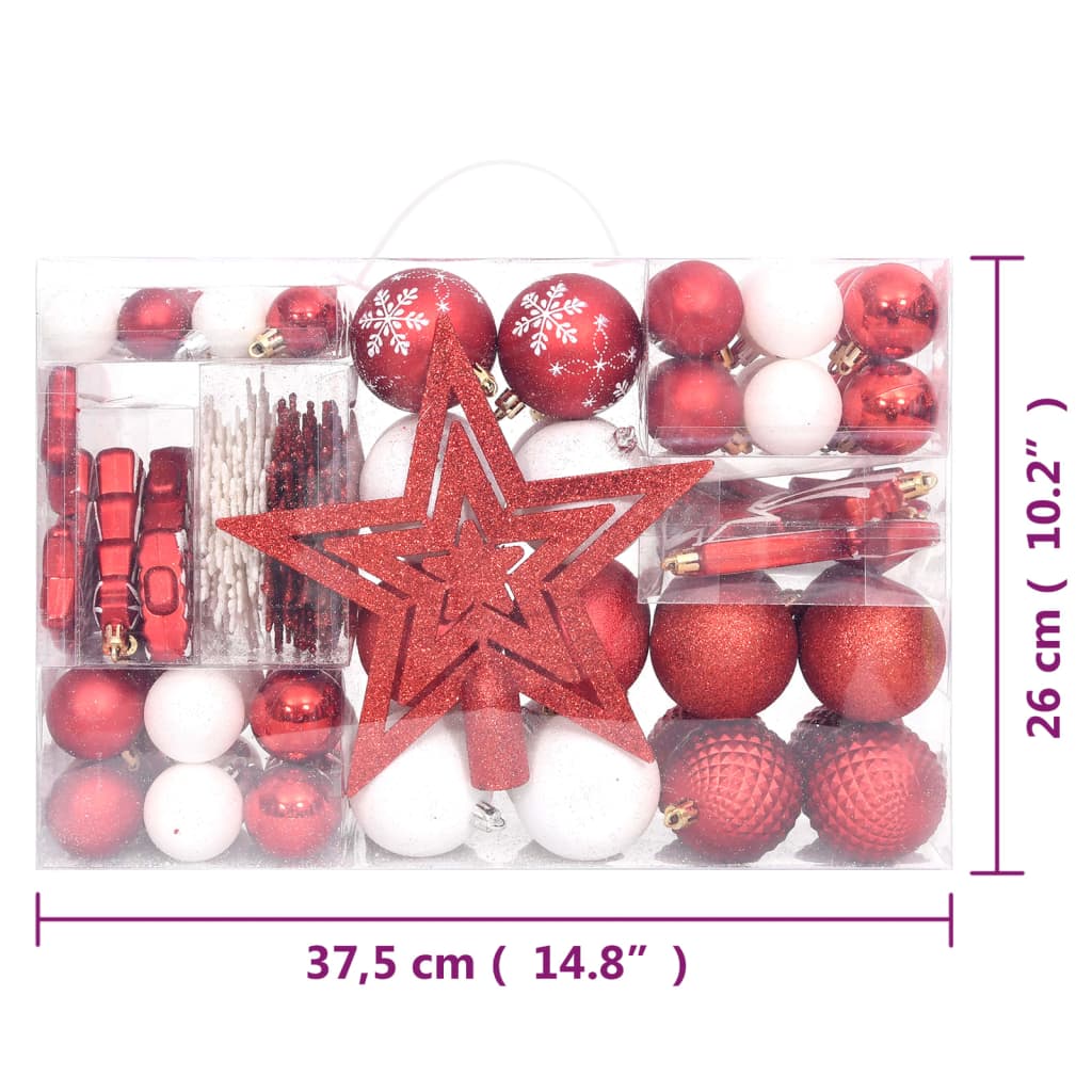 Set božićnih kuglica od 108 komada crvene i bijele