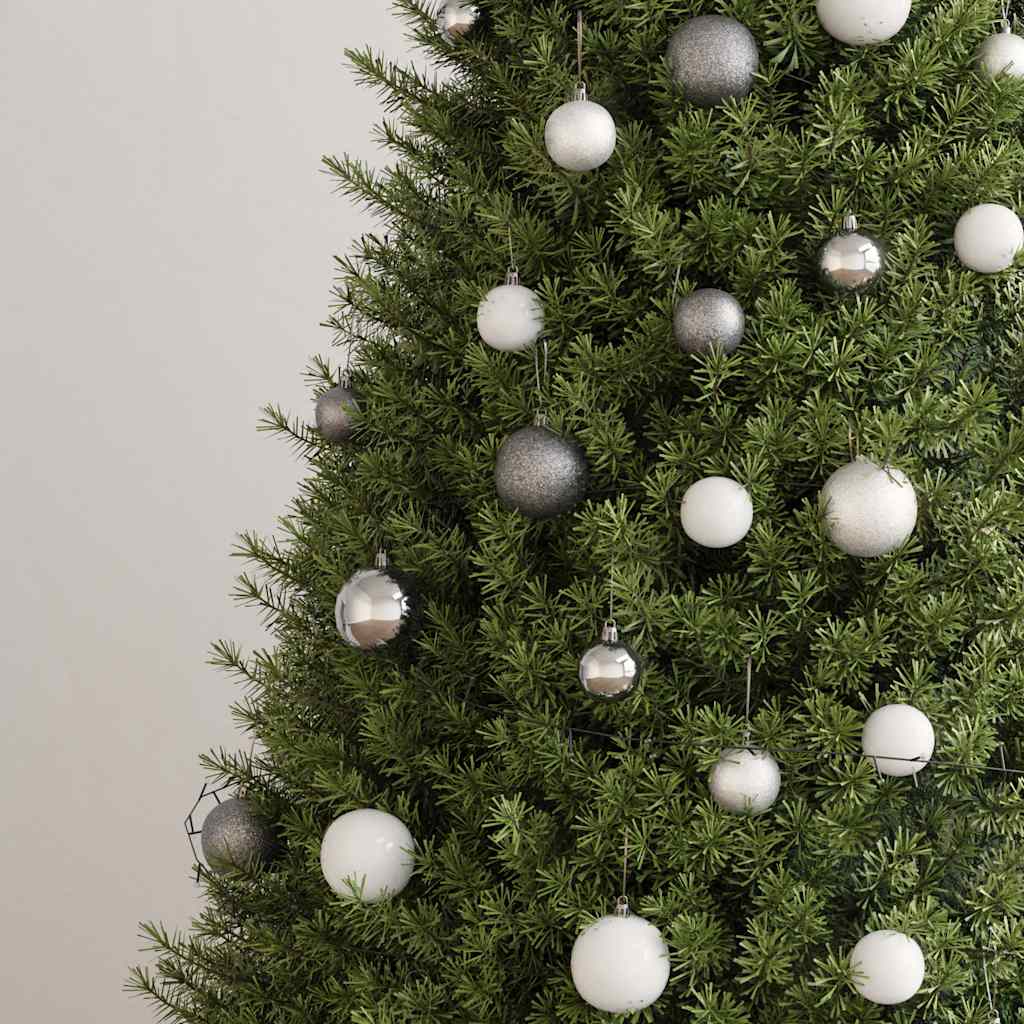 60-dijelni set božićnih kuglica s vrhom 150 LED bijelo-sivi