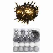 120-dijelni set božićnih kuglica s vrhom 300 LED bijelo-sive