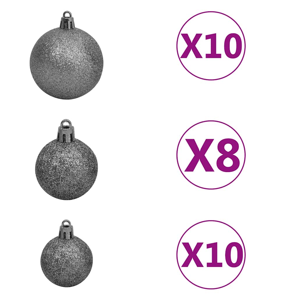 120-dijelni set božićnih kuglica s vrhom 300 LED bijelo-sive