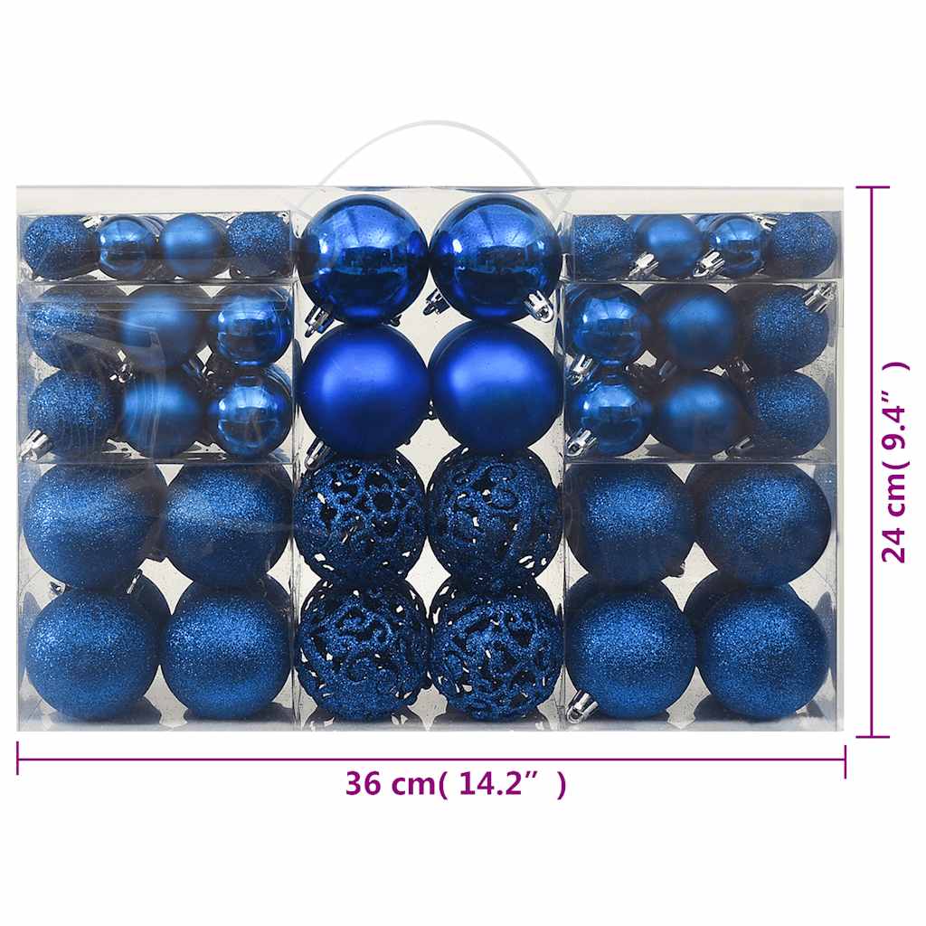 Set od 100 božićnih kuglica plavi
