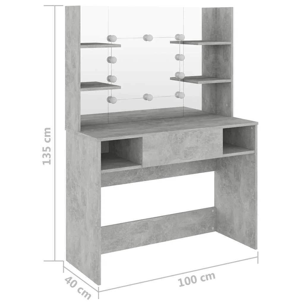 Stolić za šminkanje LED 100 x 40 x 135 cm MDF siva boja betona