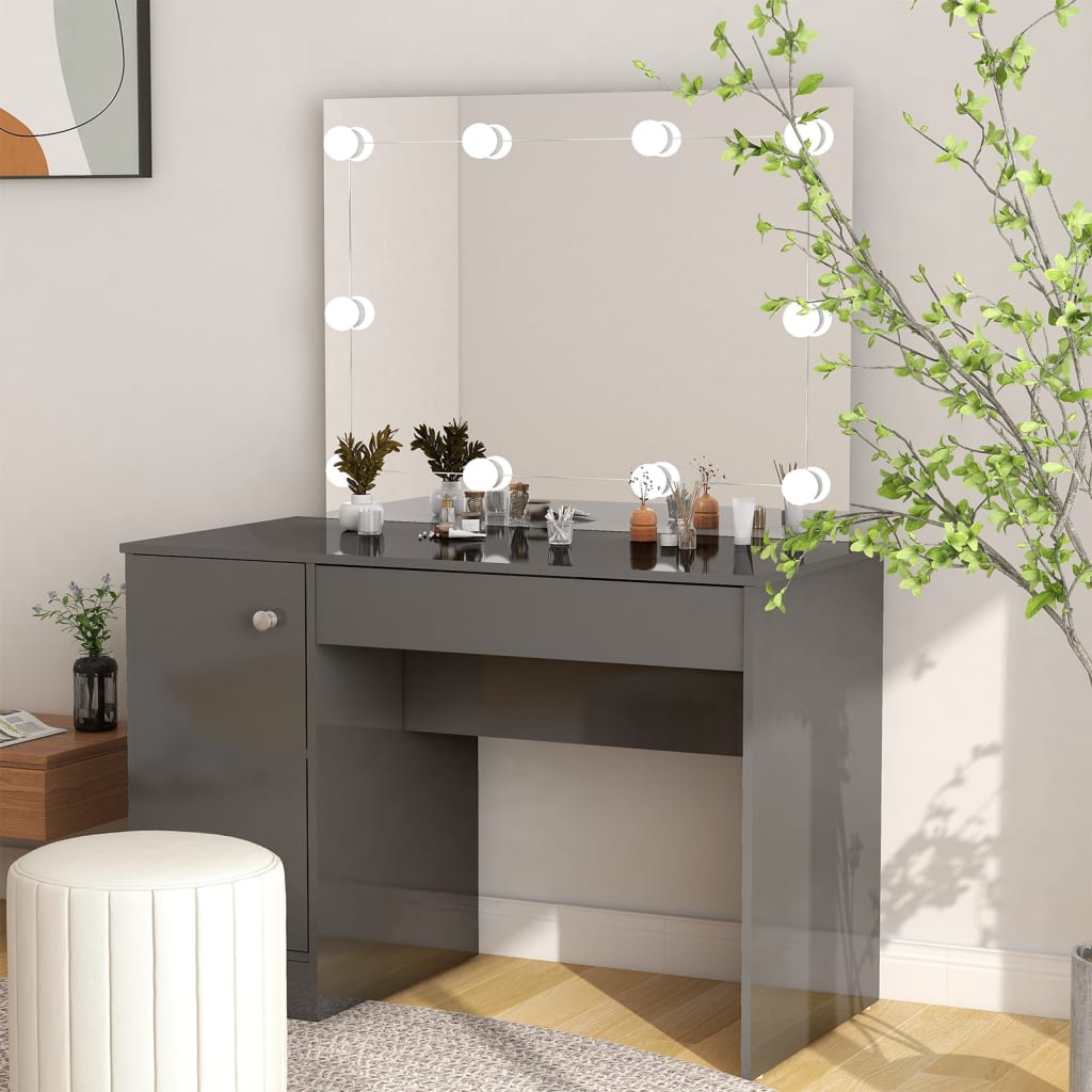 Stolić za šminkanje LED 110 x 55 x 145 cm MDF sjajni sivi