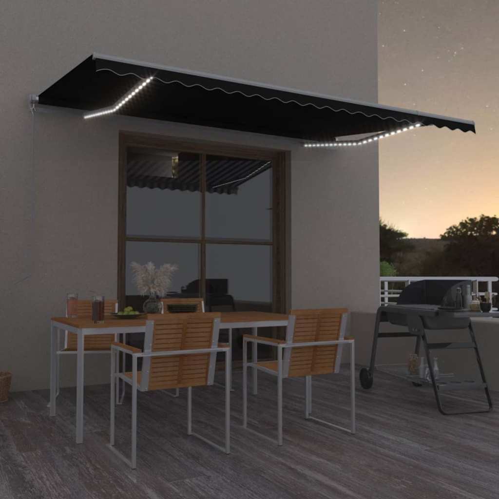 Tenda na ručno uvlačenje s LED svjetlima 500 x 300 cm antracit
