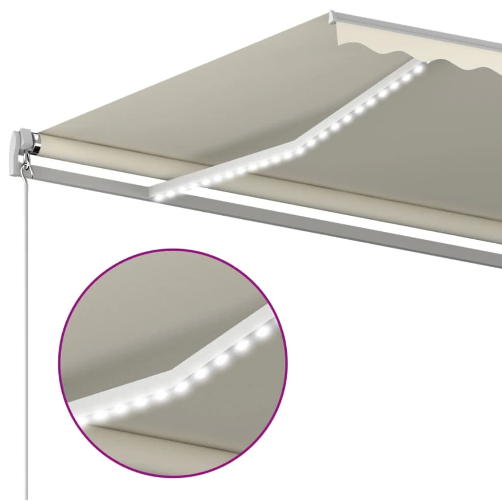 Tenda na ručno uvlačenje s LED svjetlima 600x350 cm krem