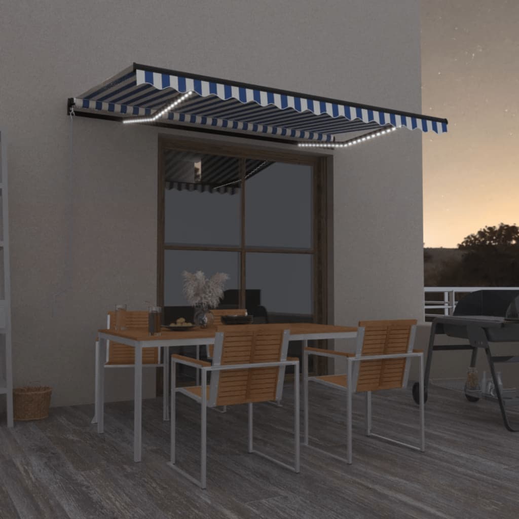 Tenda na ručno uvlačenje s LED svjetlom 450x350 cm plavo-bijela