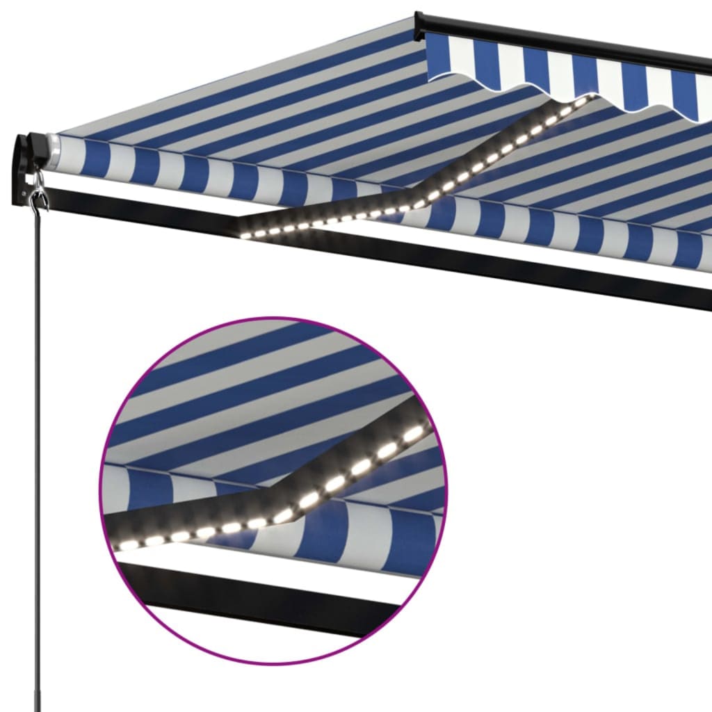 Tenda na ručno uvlačenje s LED svjetlom 600x350 cm plavo-bijela