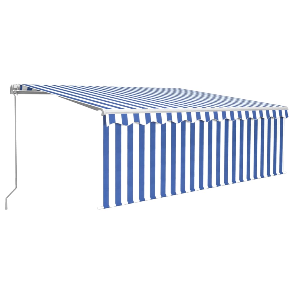 Tenda na ručno uvlačenje s roletom LED 4,5 x 3 m plavo-bijela