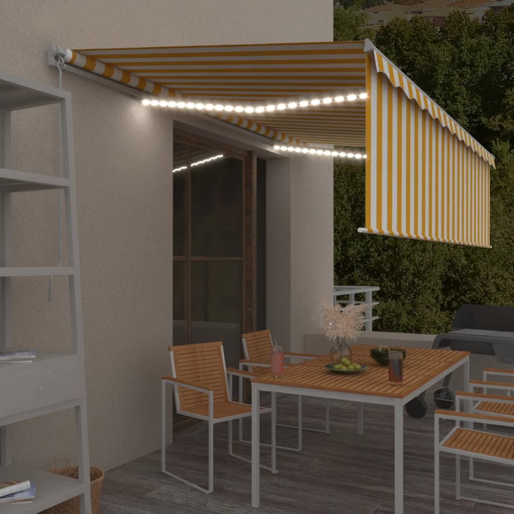 Tenda na ručno uvlačenje s roletom LED 5 x 3 m žuto-bijela