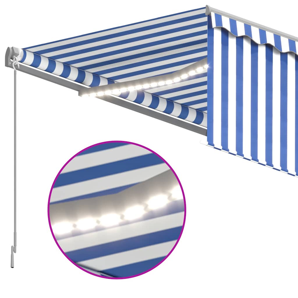 Automatska tenda s roletom i senzorom LED 4 x 3 m plavo-bijela