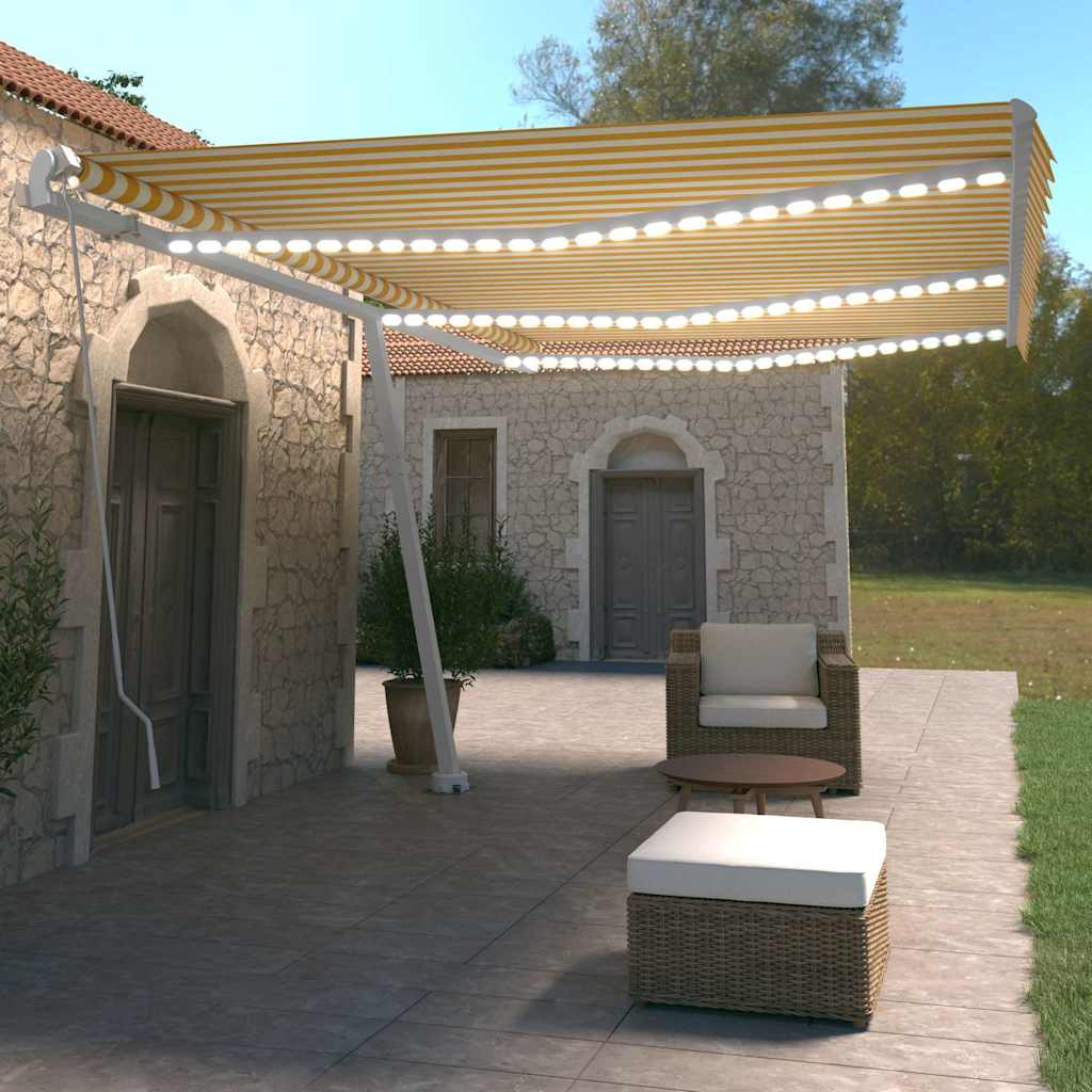 Tenda na ručno uvlačenje s LED svjetlima 600x350 cm žuto-bijela