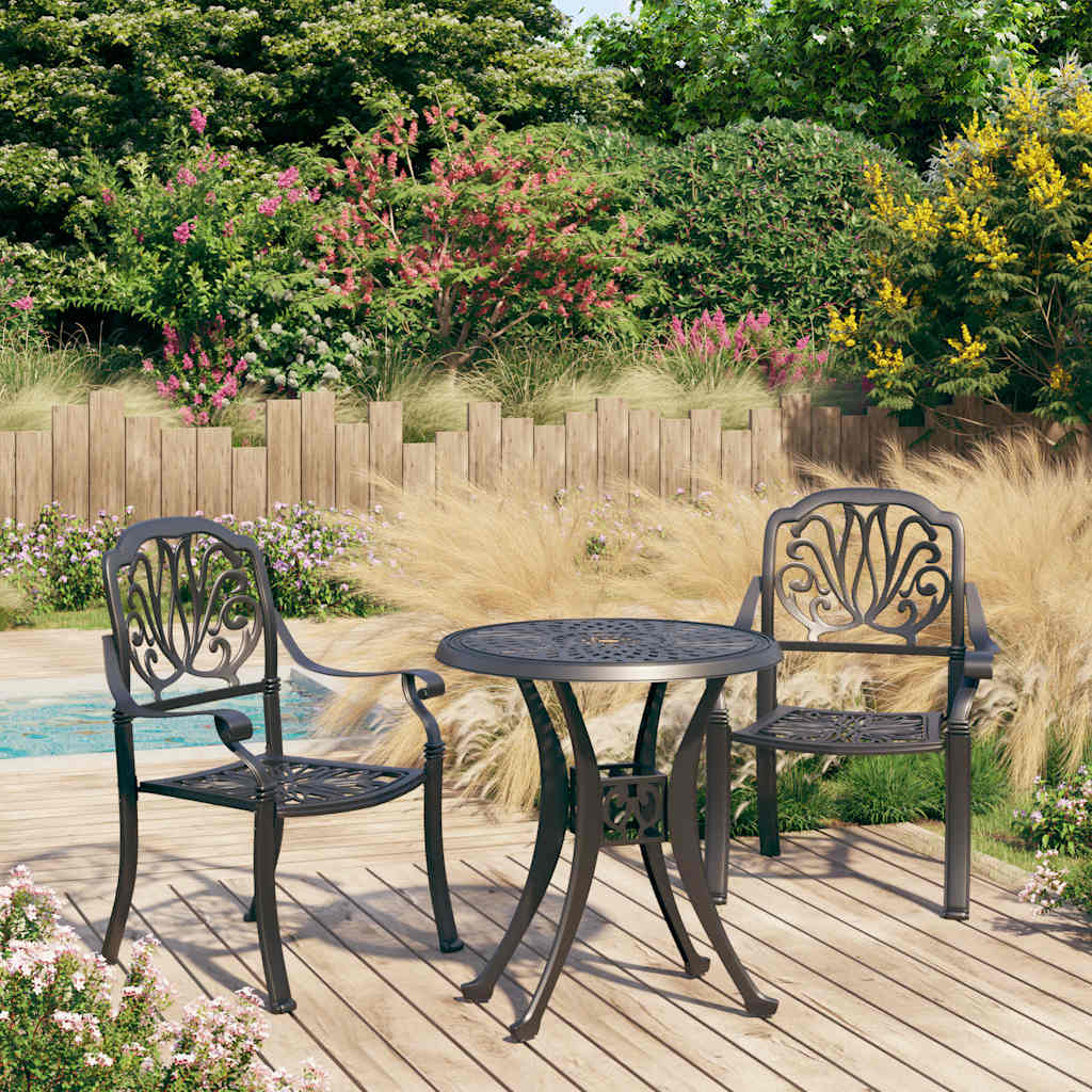 3-dijelni bistro set od lijevanog aluminija crni