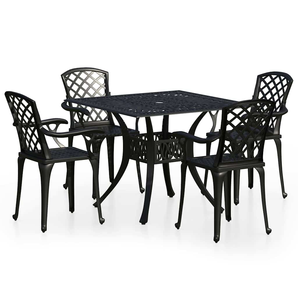 5-dijelni bistro set od lijevanog aluminija crni Crna