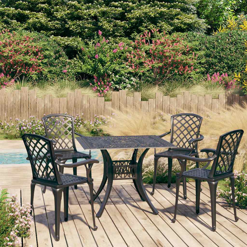 5-dijelni bistro set od lijevanog aluminija crni Crna