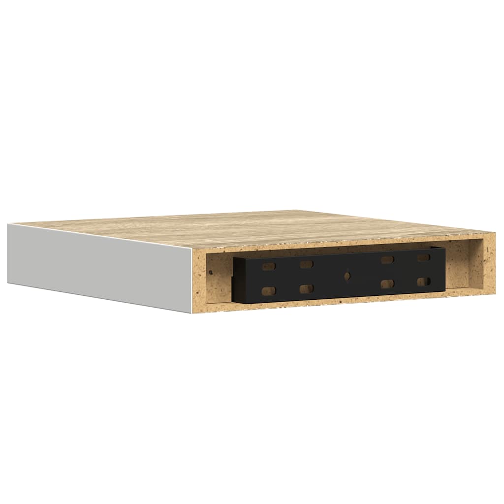 Plutajuća zidna polica boja hrasta i bijela 23x23,5x3,8 cm MDF