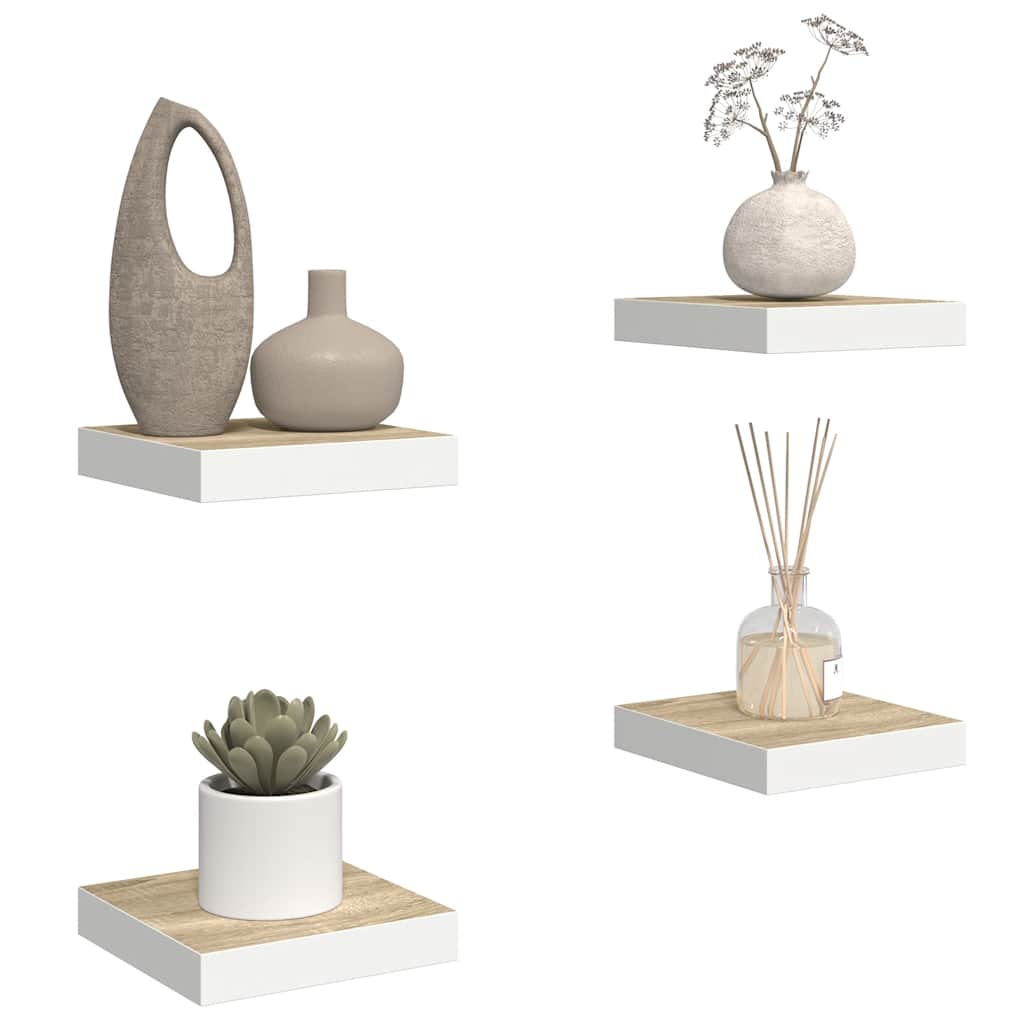 Plutajuće zidne police 4 kom hrast i bijele 23x23,5x3,8 cm MDF