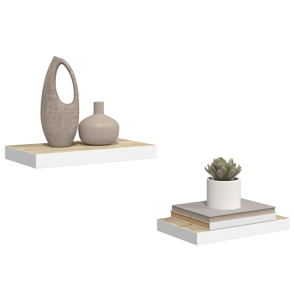 Plutajuće zidne police 2 kom hrast i bijele 40x23x3,8 cm MDF