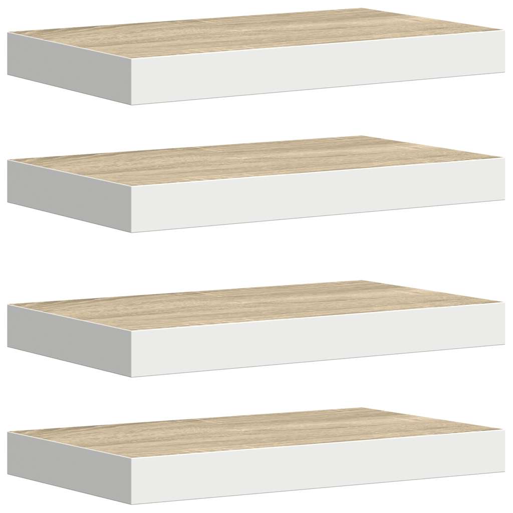 Plutajuće zidne police 4 kom hrast i bijele 40x23x3,8 cm MDF
