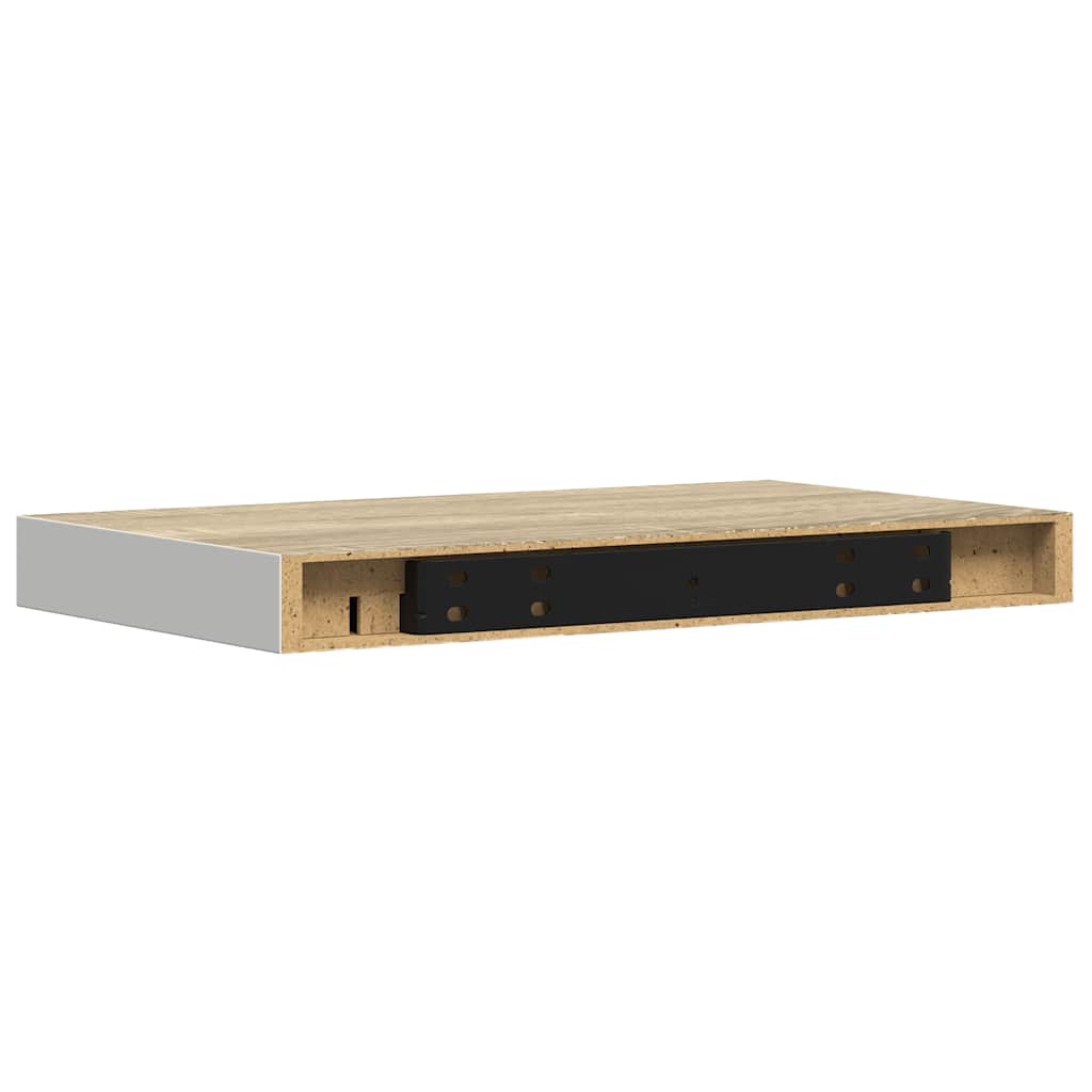 Plutajuće zidne police 2 kom hrast i bijele 50x23x3,8 cm MDF