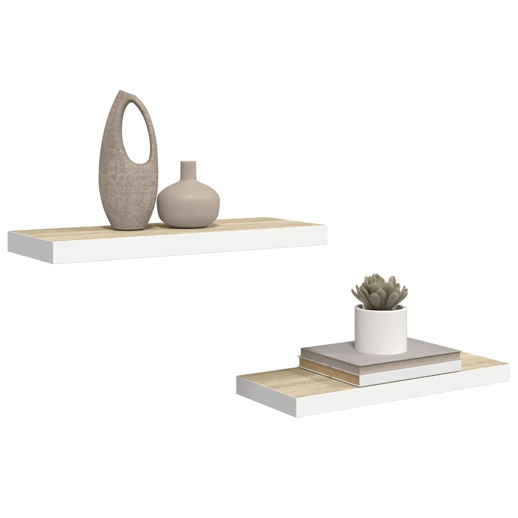 Plutajuće zidne police 2 kom hrast i bijele 60x23,5x3,8 cm MDF