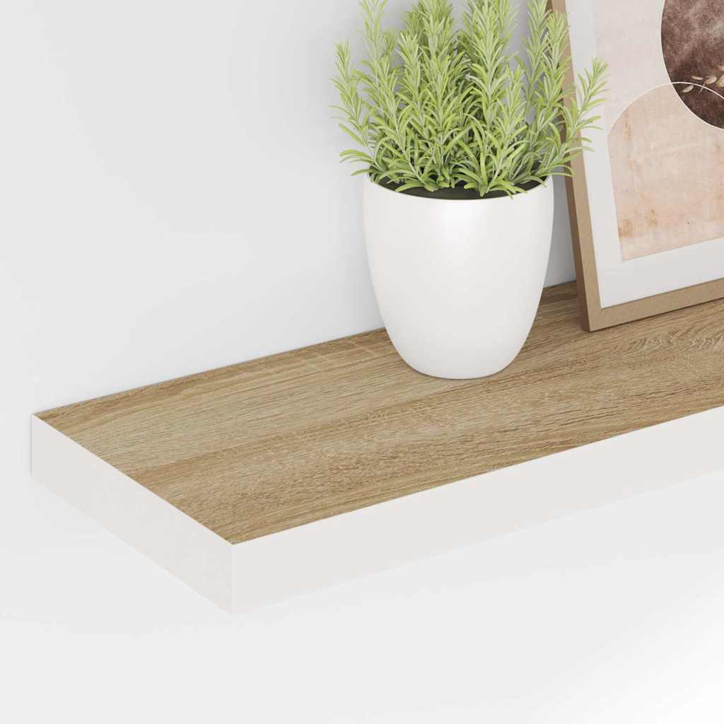 Plutajuće zidne police 2 kom hrast i bijele 80x23,5x3,8 cm MDF