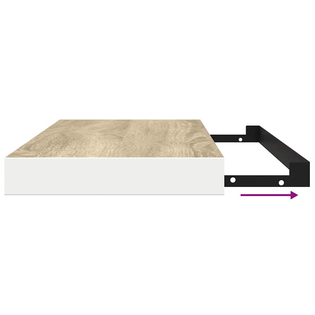 Plutajuće zidne police 2 kom hrast i bijele 80x23,5x3,8 cm MDF