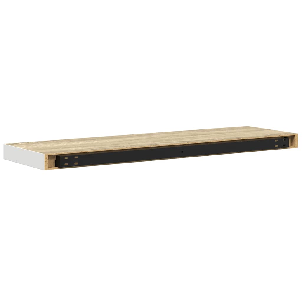 Plutajuće zidne police 2 kom hrast i bijele 90x23,5x3,8 cm MDF