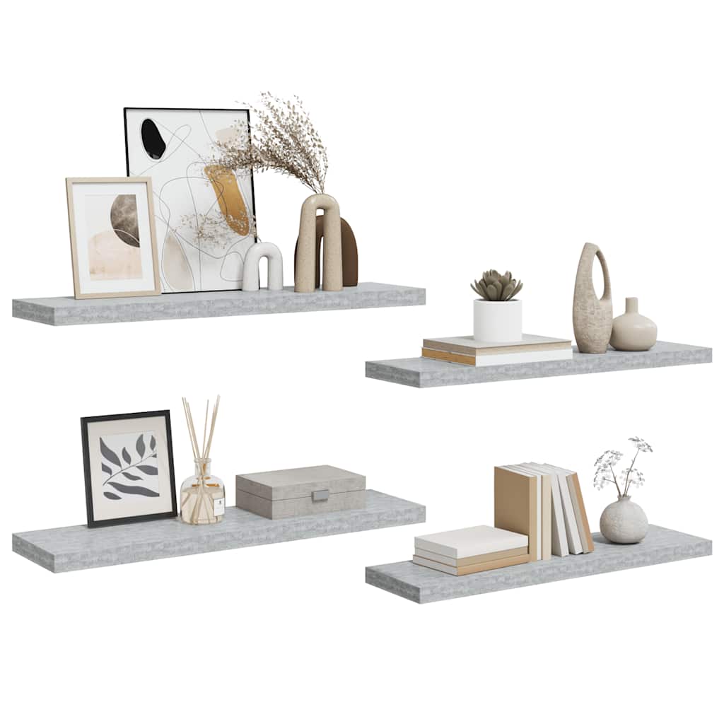Plutajuće zidne police 4 kom boja betona 90x23,5x3,8 cm MDF