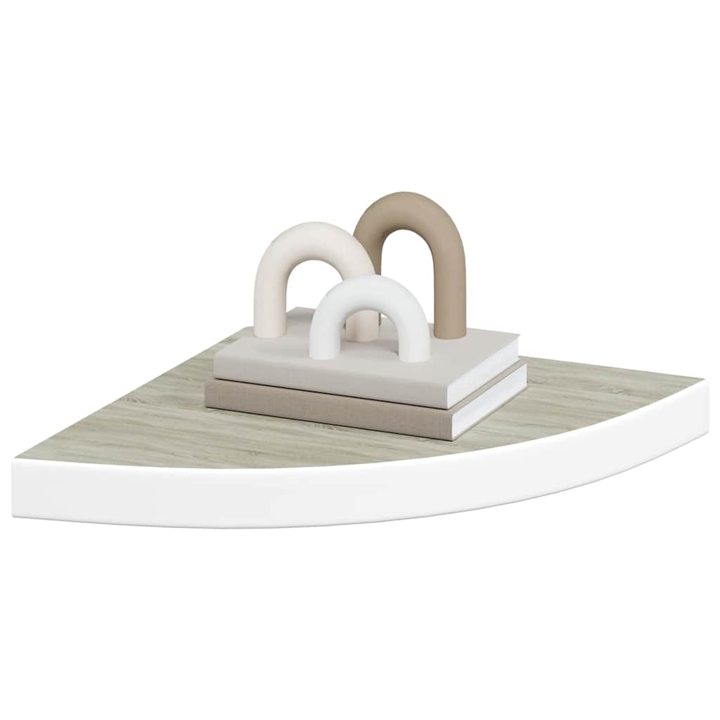 Kutna zidna polica boja hrasta i bijela 35 x 35 x 3,8 cm MDF