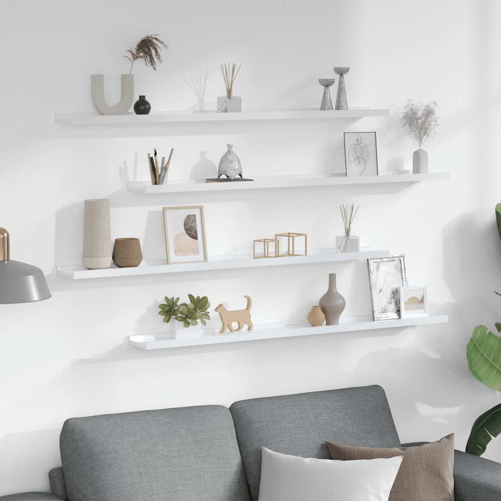 Zidne police 4 kom visoki sjaj bijele 100 x 9 x 3 cm