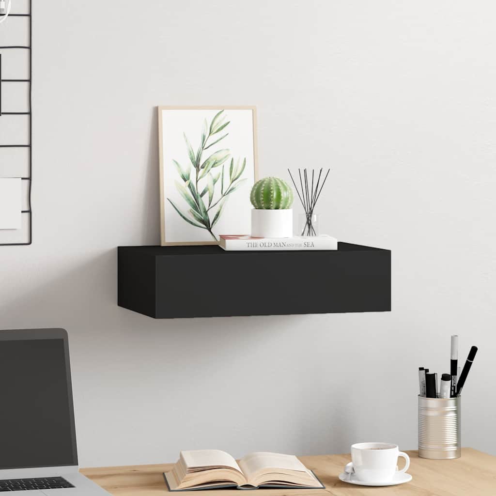 Zidna polica s ladicom crna 40 x 23,5 x 10 cm MDF