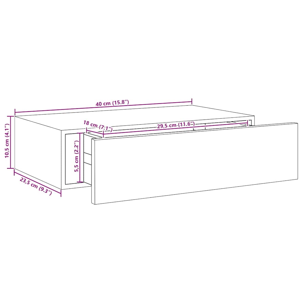 Zidna polica s ladicom siva 40 x 23,5 x 10 cm MDF