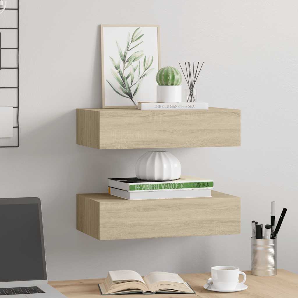 Zidne police s ladicom 2 kom boja hrasta 40 x 23,5 x 10 cm MDF