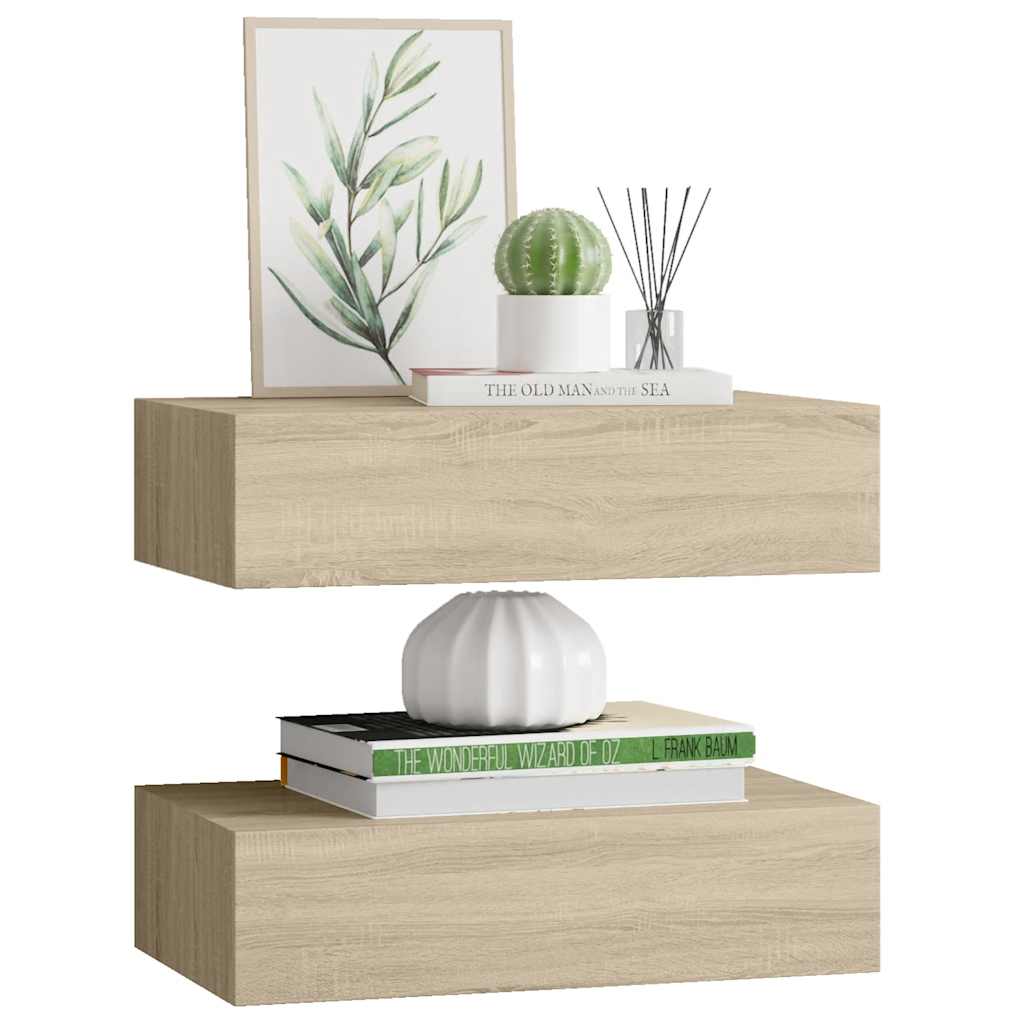 Zidne police s ladicom 2 kom boja hrasta 40 x 23,5 x 10 cm MDF