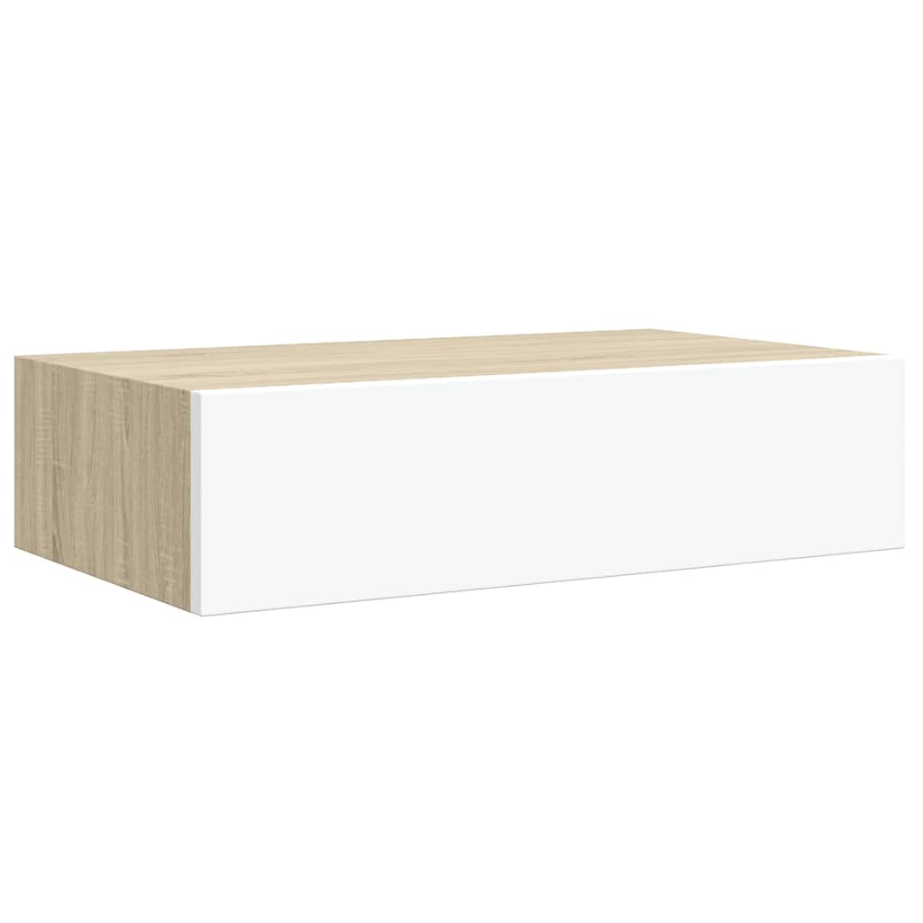 Zidne police s ladicom 2 kom hrast i bijele 40x23,5x10 cm MDF