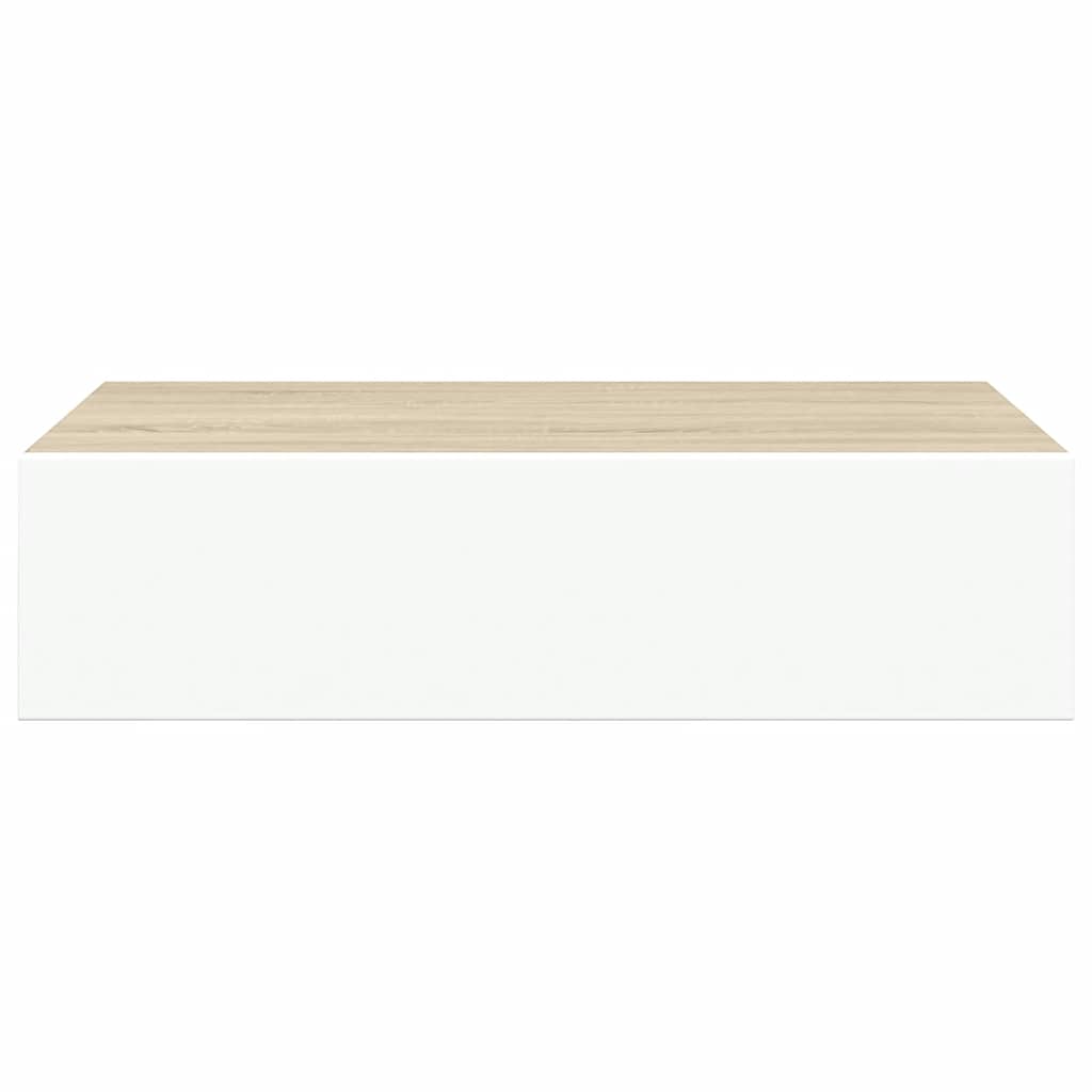 Zidne police s ladicom 2 kom hrast i bijele 40x23,5x10 cm MDF
