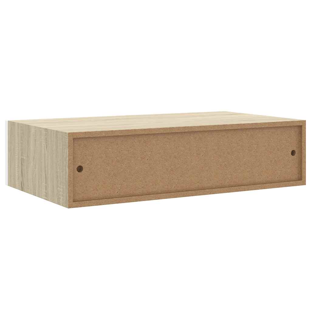Zidne police s ladicom 2 kom hrast i bijele 40x23,5x10 cm MDF