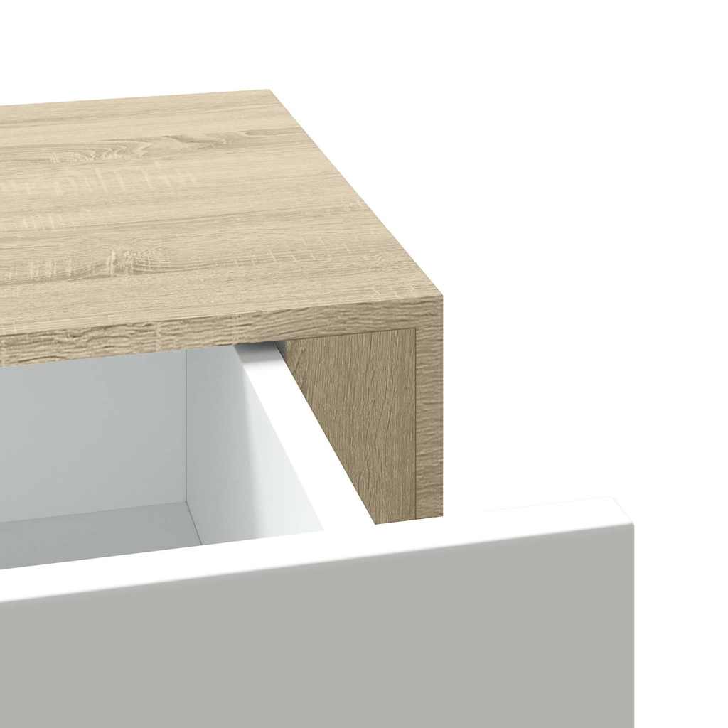 Zidne police s ladicom 2 kom hrast i bijele 40x23,5x10 cm MDF