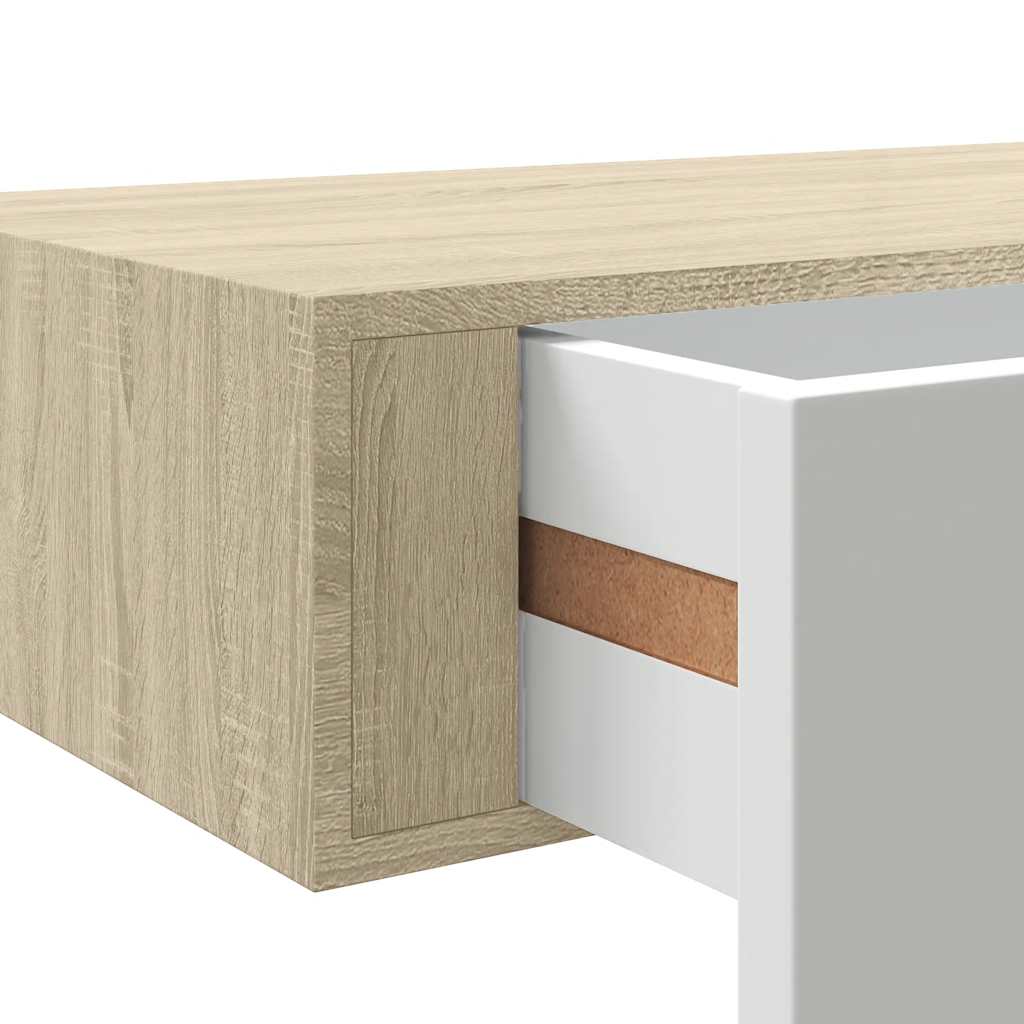 Zidne police s ladicom 2 kom hrast i bijele 40x23,5x10 cm MDF