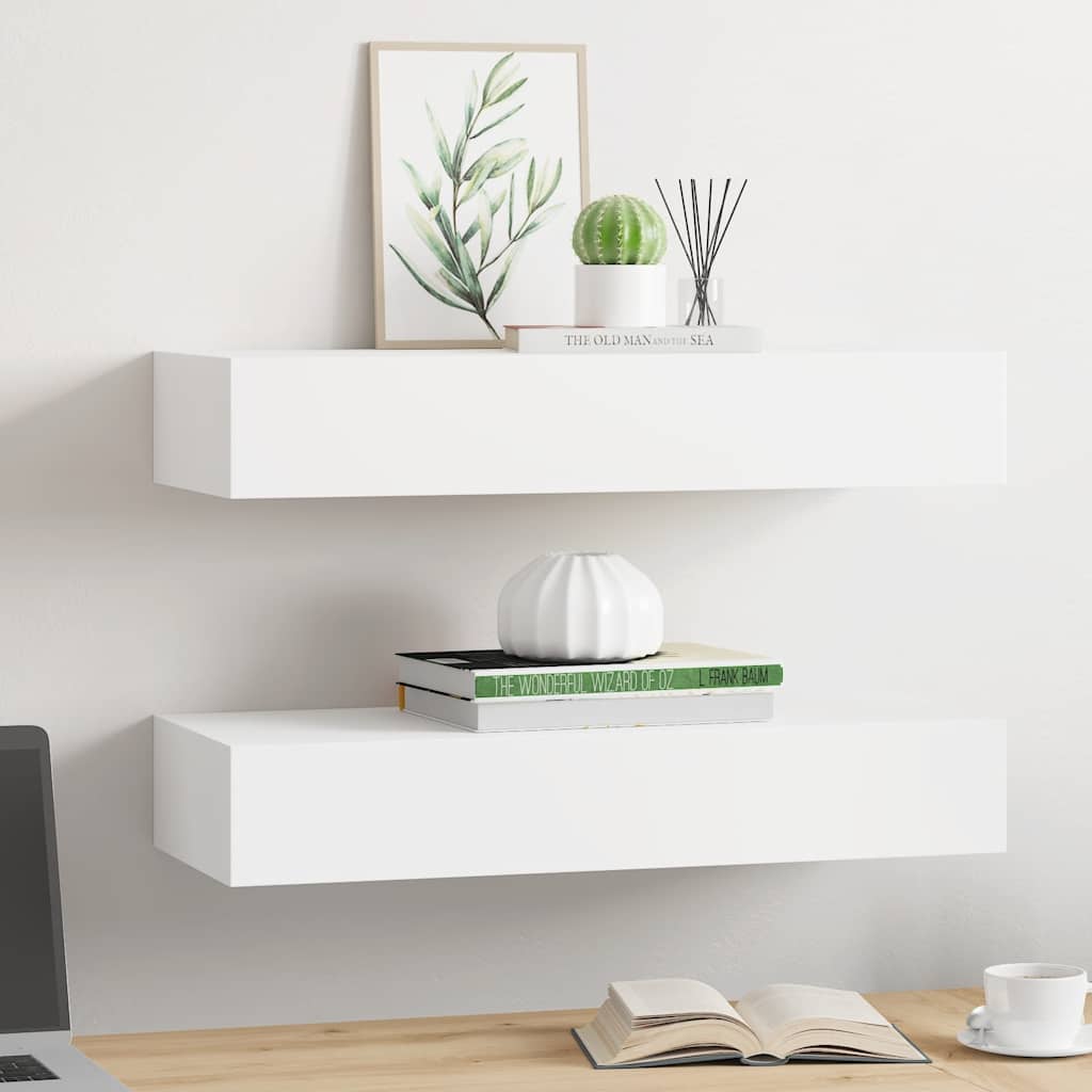Zidne police s ladicom 2 kom bijele 60 x 23,5 x 10 cm MDF