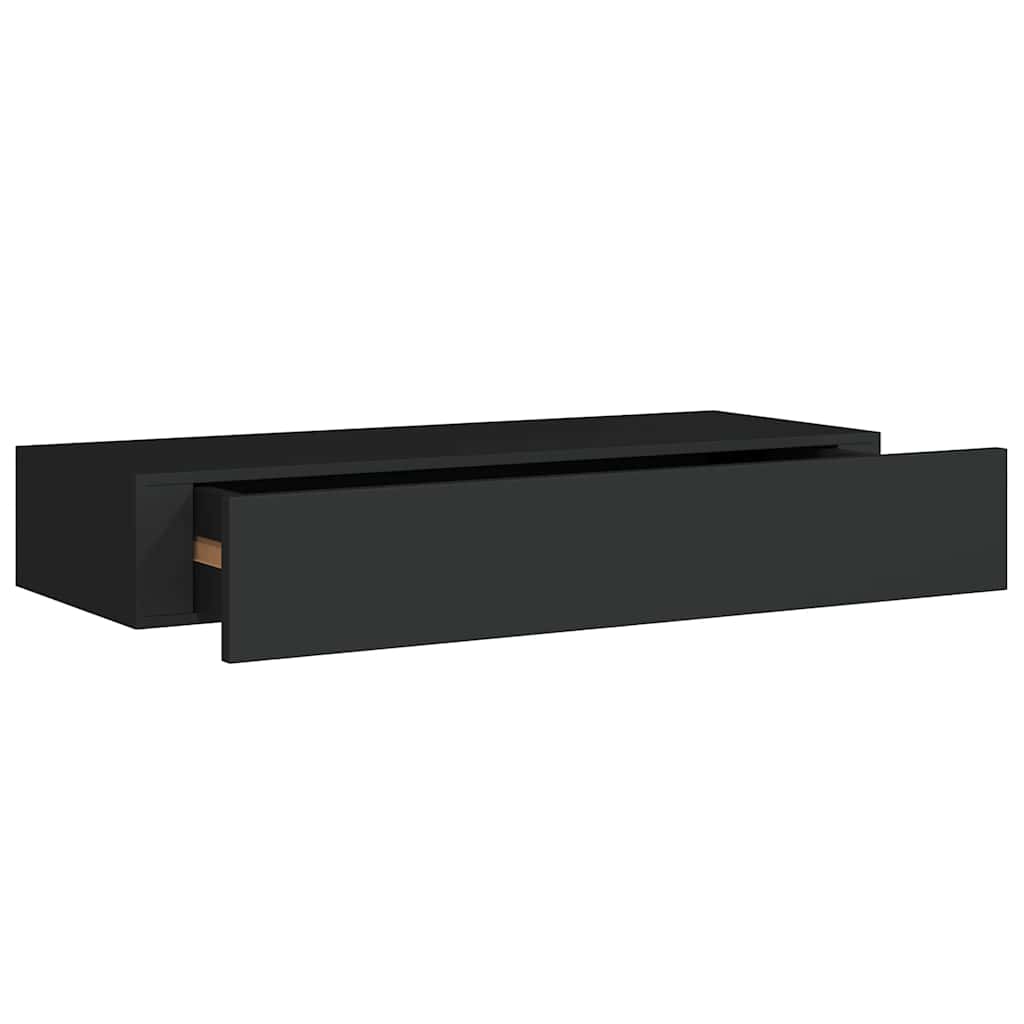 Zidna polica s ladicom crna 60 x 23,5 x 10 cm MDF