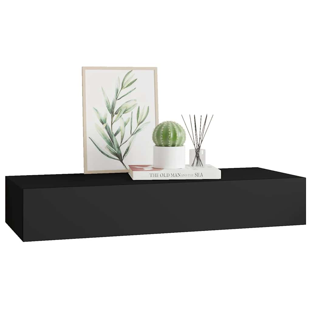 Zidna polica s ladicom crna 60 x 23,5 x 10 cm MDF