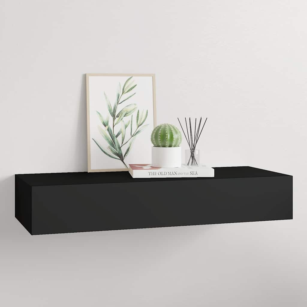 Zidna polica s ladicom crna 60 x 23,5 x 10 cm MDF