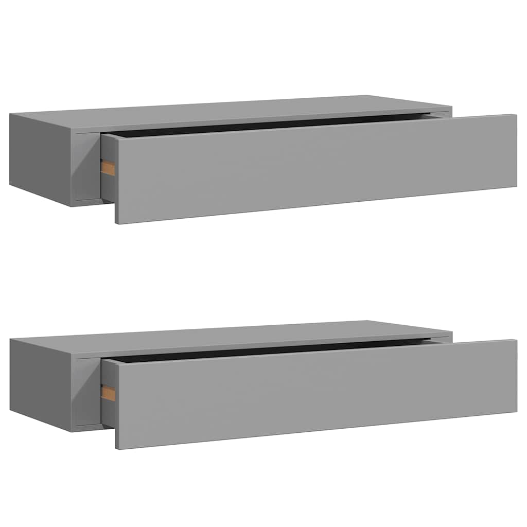 Zidne police s ladicom 2 kom sive 60 x 23,5 x 10 cm MDF