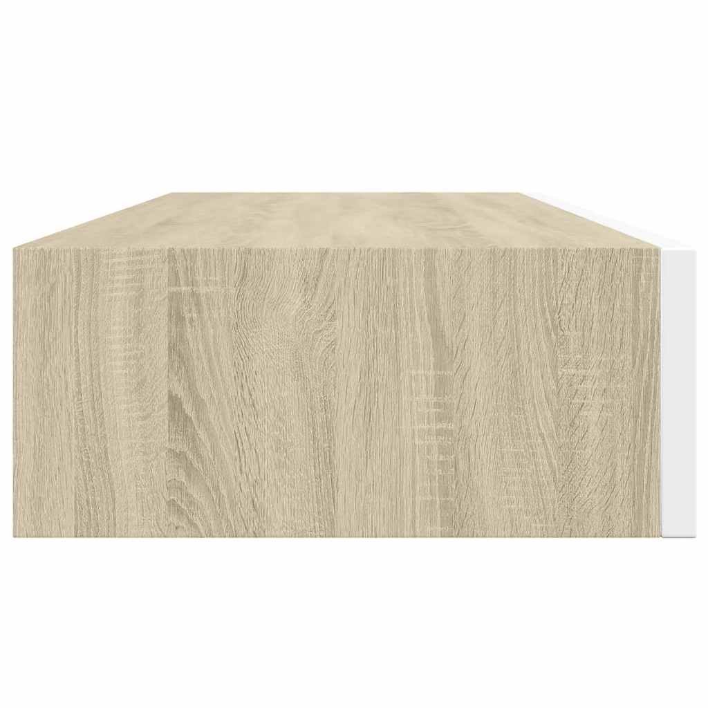 Zidna polica s ladicama hrast i bijela 60x23,5x10 cm MDF