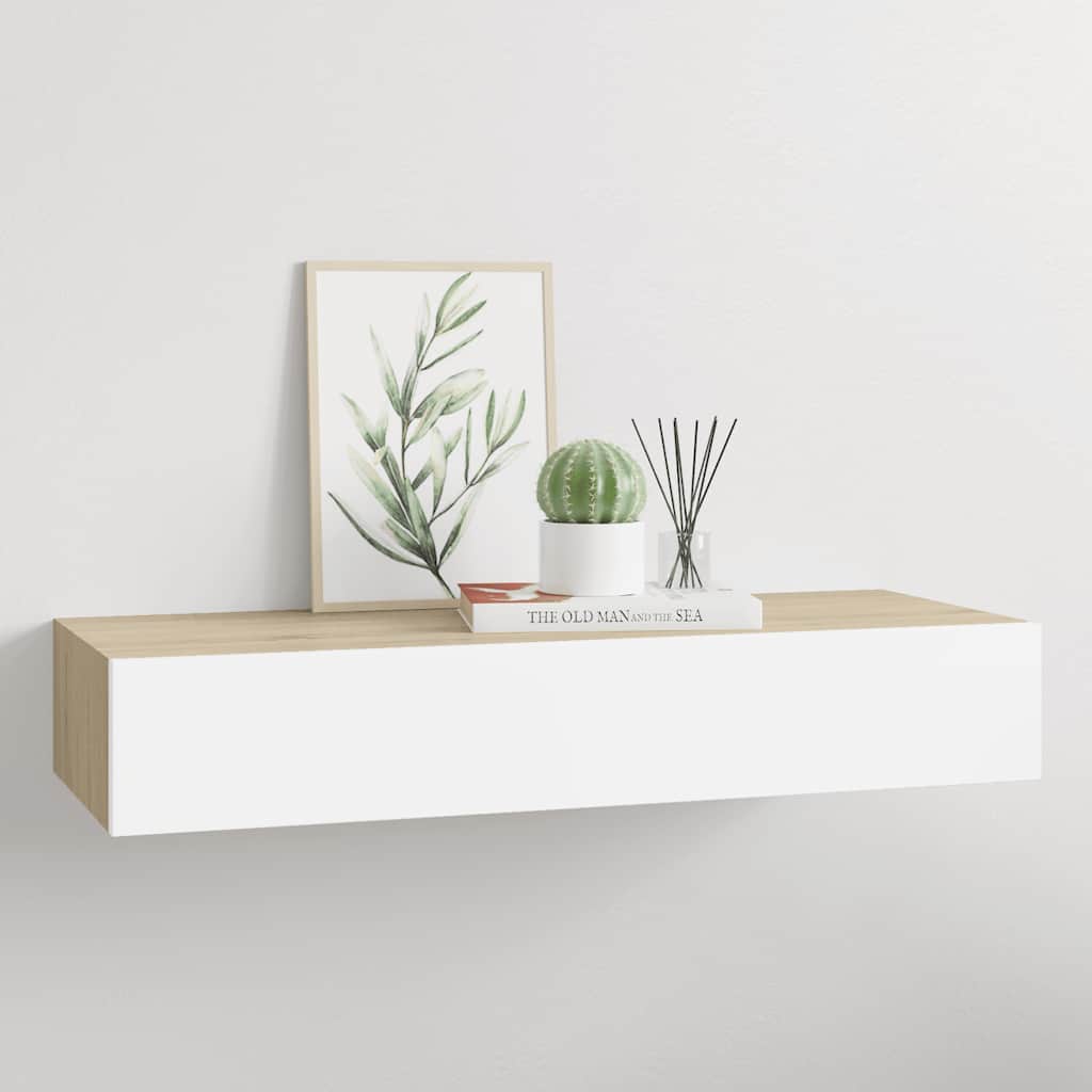 Zidna polica s ladicama hrast i bijela 60x23,5x10 cm MDF