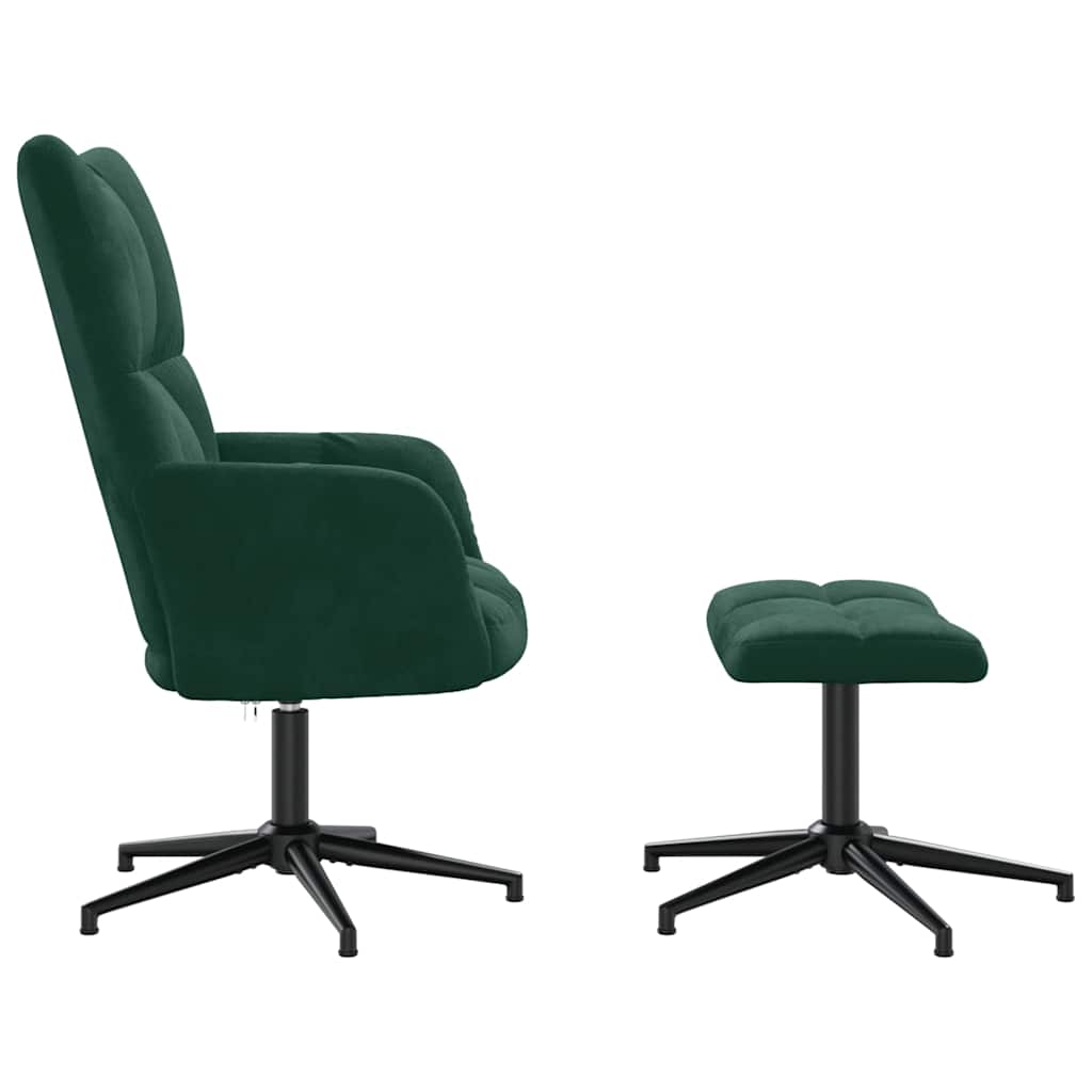 Stolica za opuštanje s osloncem za noge tamnozelena baršunasta
